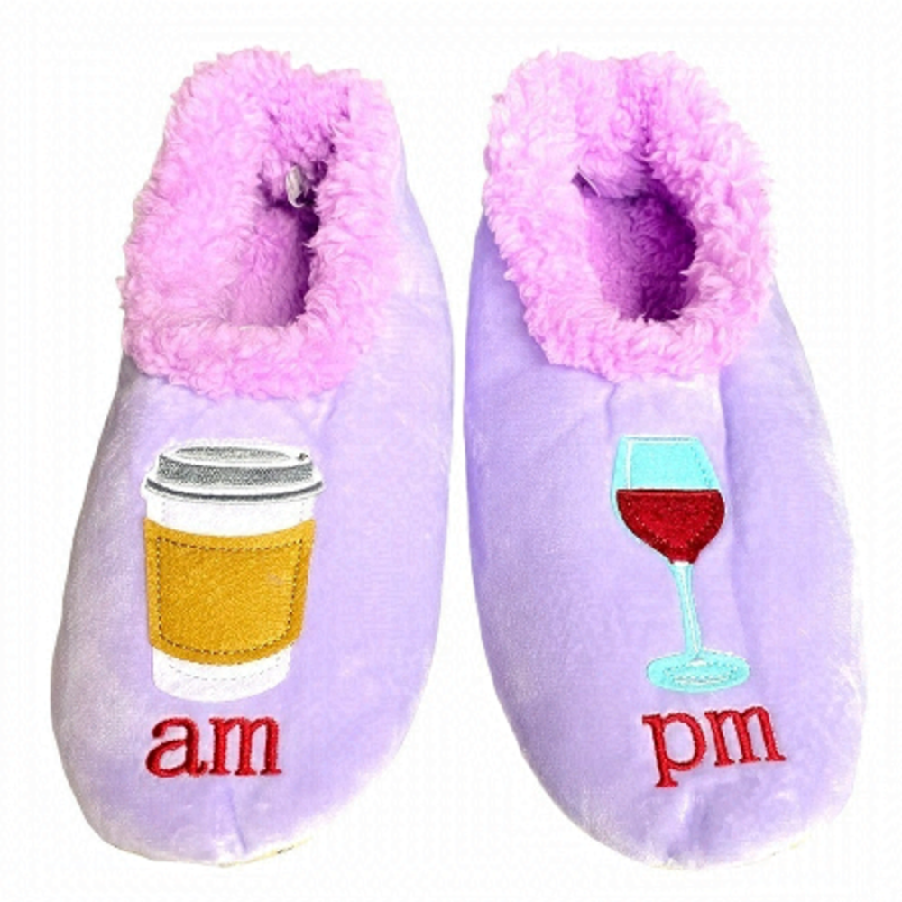 SNOOZIES Coffee & Wine Fuzzy Fun & Cozy Women’s Slipper Socks Sz L 9/10 Lilac